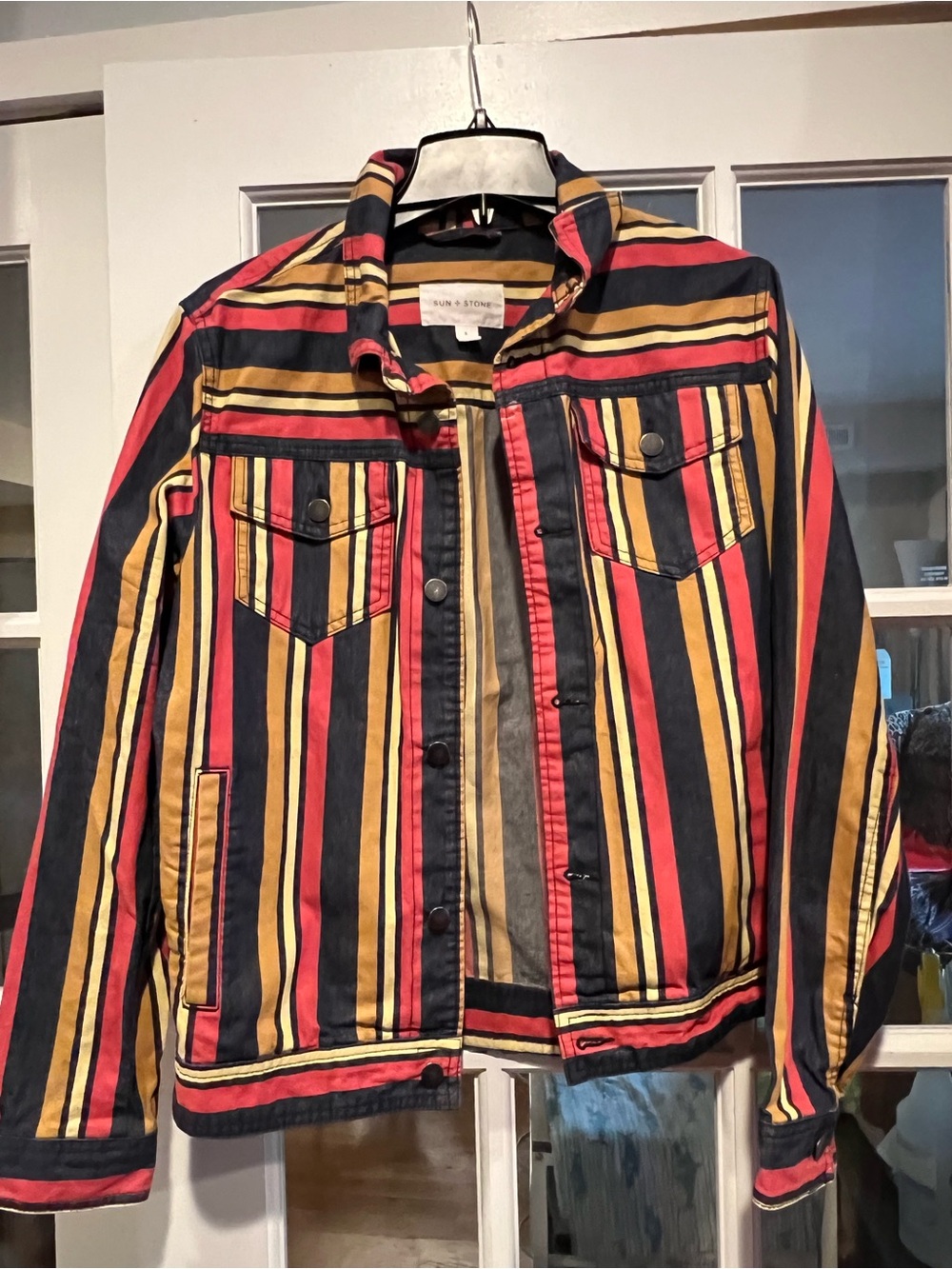 Sun + Stone Navy Jacket with Red and Mustard Stripes